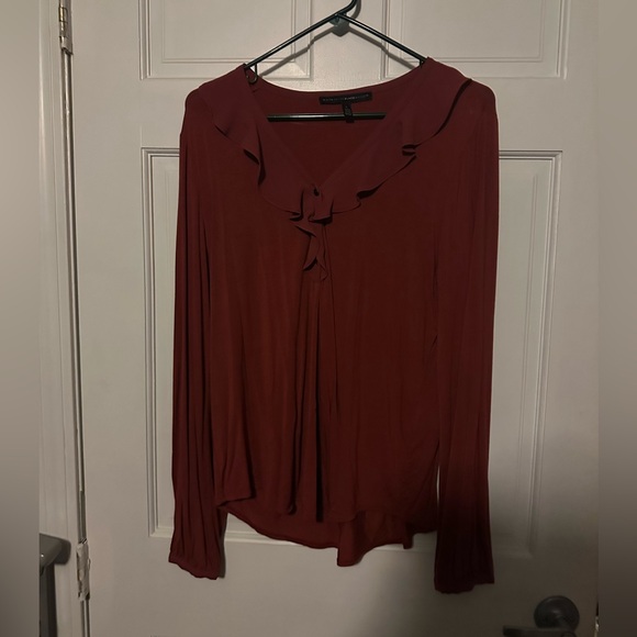 White House Black Market Tops - White House Black Market Rust Blouse with Ruffled Neckline
